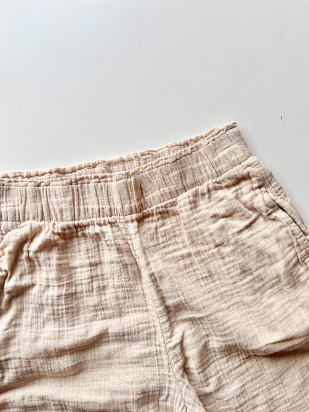 GAP Bedrock Beige 100% Cotton Crinkle Gauze Pull On Wide Leg Pants, Size S - Picture 11 of 14